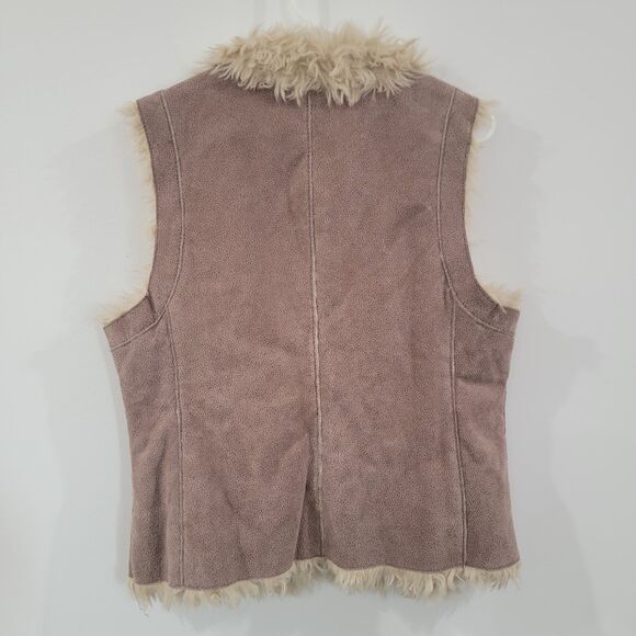 Y2K Womens Suede Vest Size Large Faux Fur Trim Indie Boho Retro Penny Lane - Picture 4 of 8